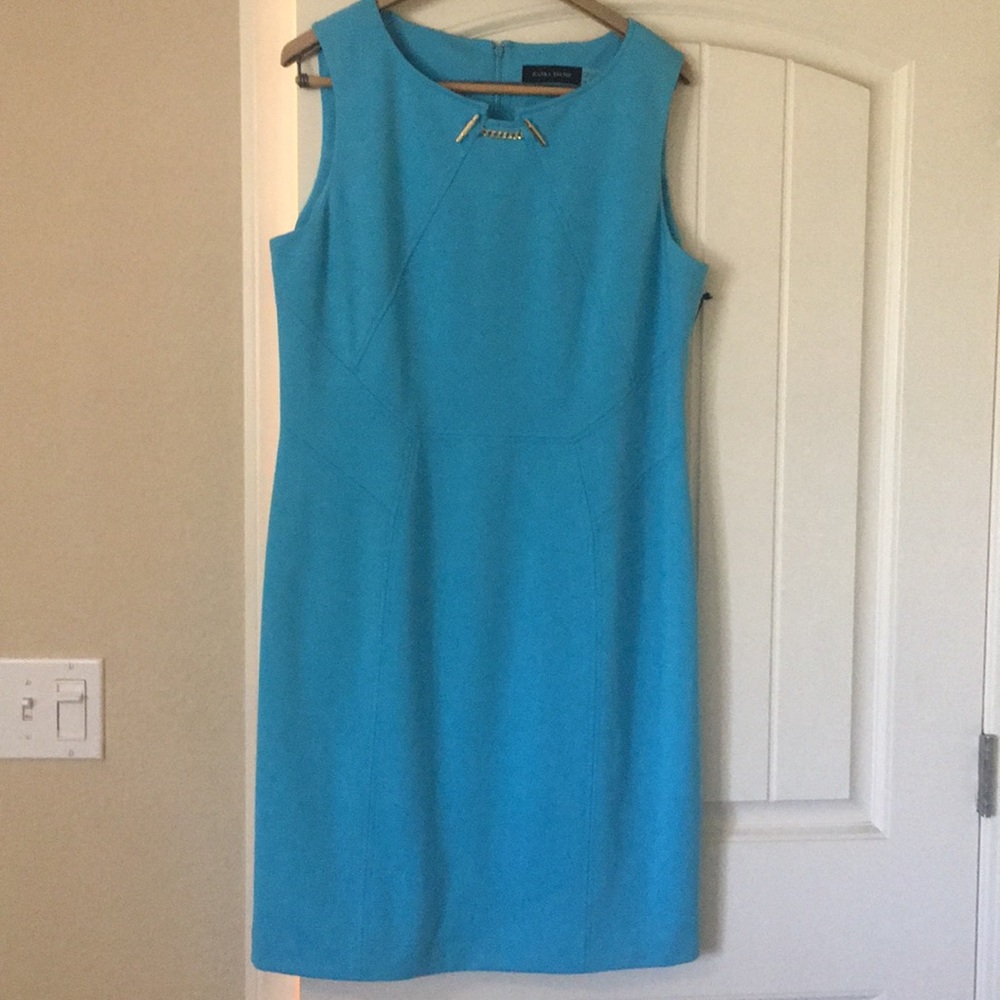 Sky blue work dress.